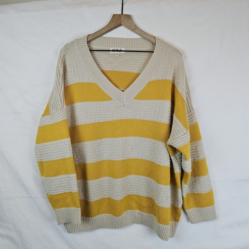 Listicle yellow and cream striped sweater, size M